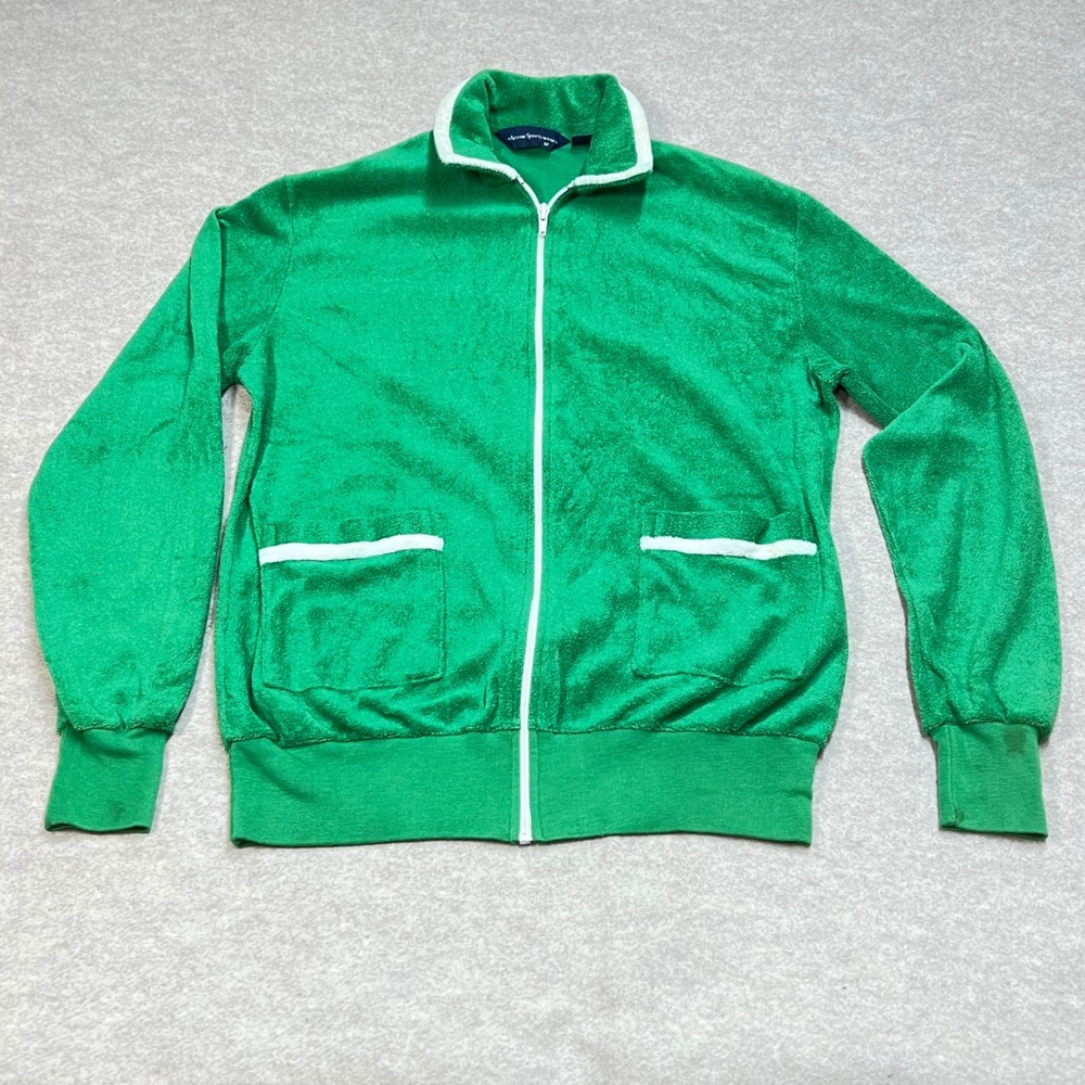 Vintage Arrow Sportswear Terry Cloth Track Jacket Mens Medium Green Full Zip GUC
